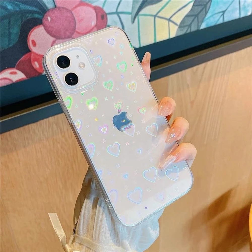 Iphone 12 holographic heart phone case